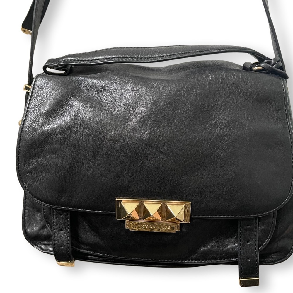 Vintage Juicy Couture Black Leather Crossbody — Gold Stud Hardware
